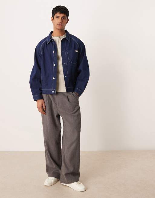 Calvin Klein Jeans – Workwear-Jacke in Mittelblau mit Kontrastnähten und Abnähern, 2 von 5