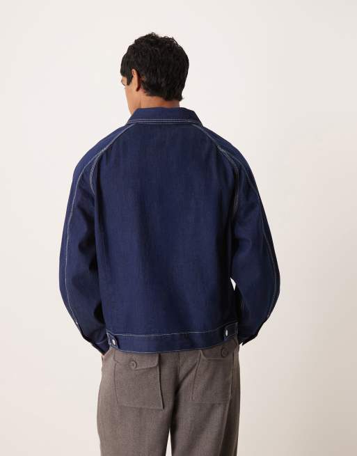 Calvin Klein Jeans – Workwear-Jacke in Mittelblau mit Kontrastnähten und Abnähern, 3 von 5