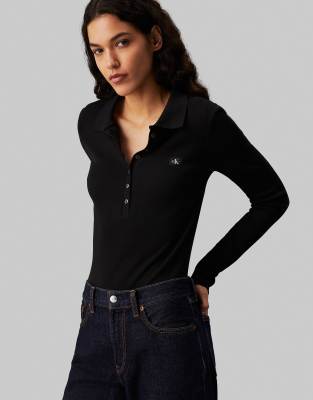 Calvin Klein Jeans woven label bodysuit in black