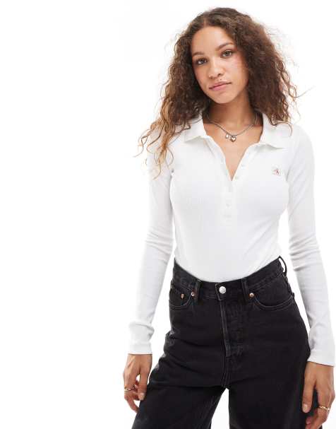Calvin Klein Jeans woven label bodysuit in white - view 1