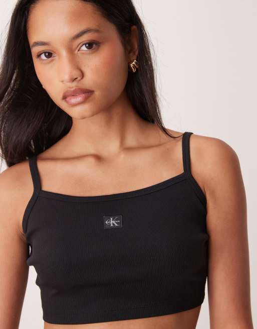 Calvin Klein Jeans woven label bralet in black, 2 of 4