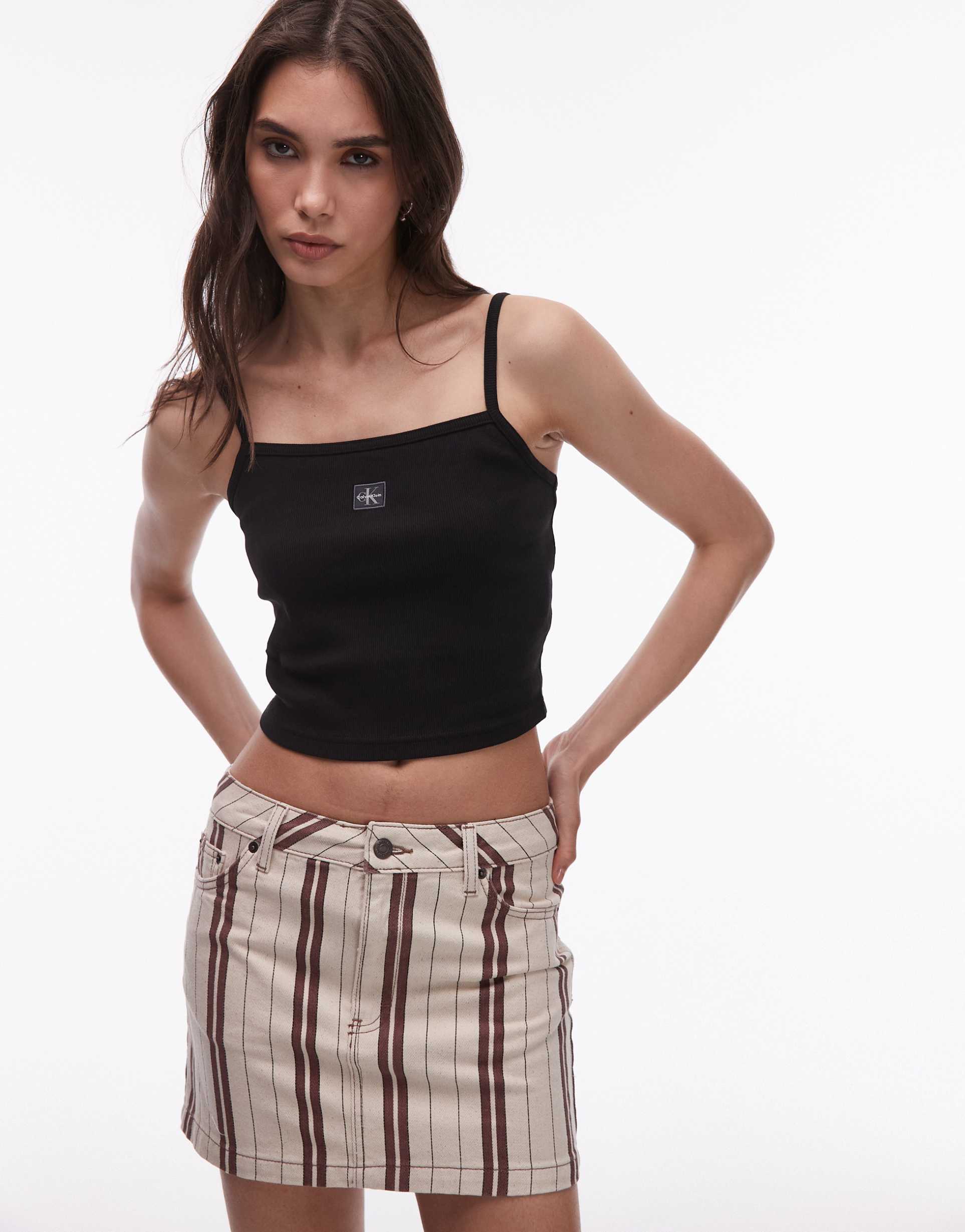 calvin klein jeans woven label cami strappy top in black