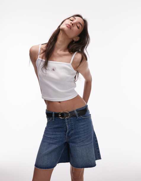 Calvin Klein Jeans woven label cami strappy top in white - view 1