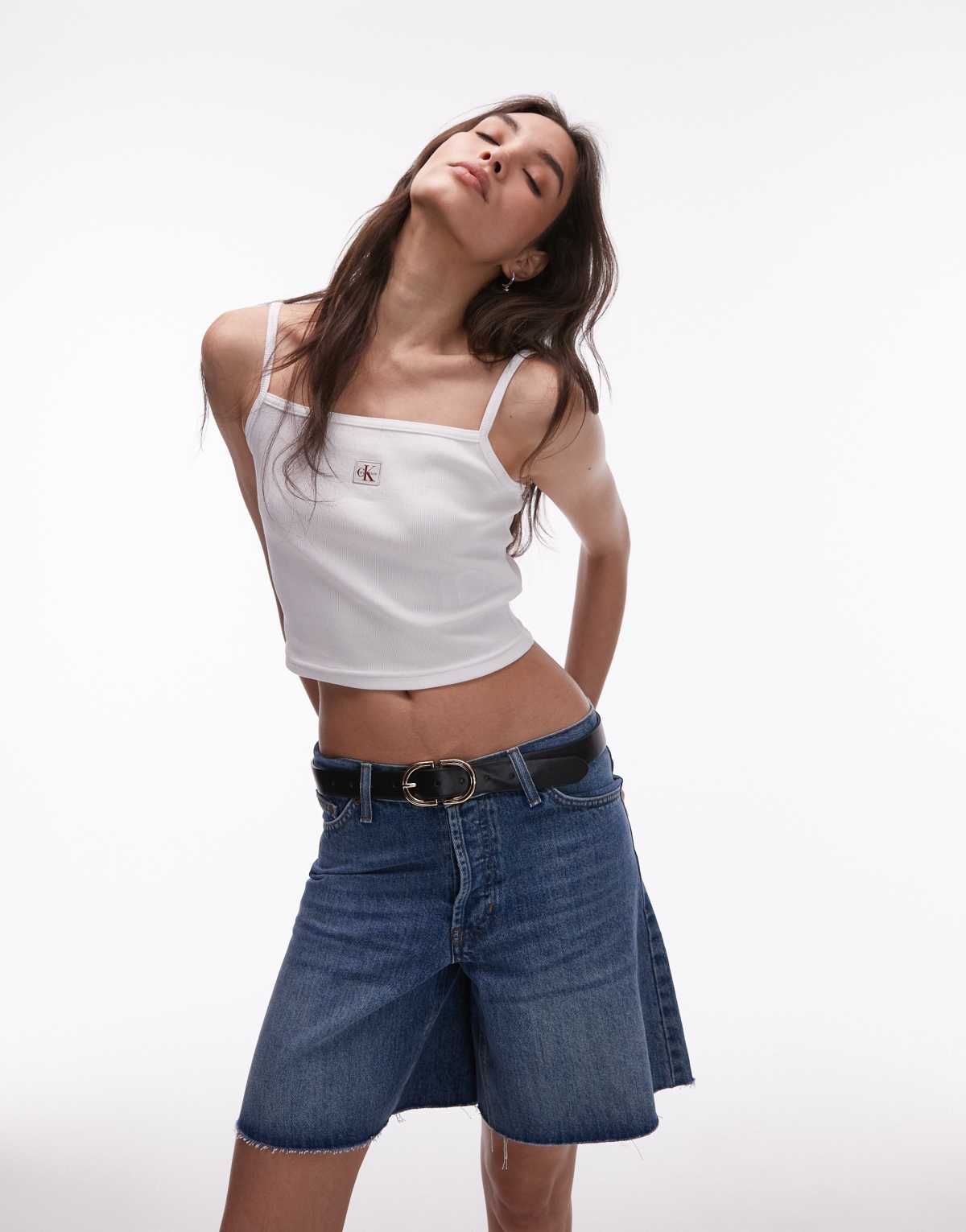 Calvin Klein Jeans woven label cami strappy top in white