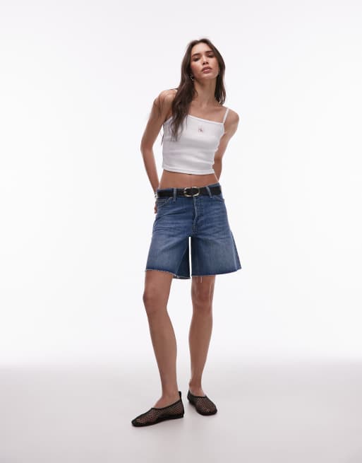 Calvin Klein Jeans woven label cami strappy top in white, 4 of 4