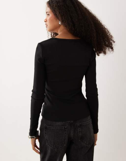 Calvin Klein Jeans woven label long sleeve top in black, 4 of 4