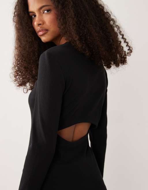 Calvin Klein Jeans woven label long sleeve top in black, 3 of 4
