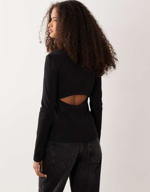 Calvin Klein Jeans woven label long sleeve top in black, 4 of 4