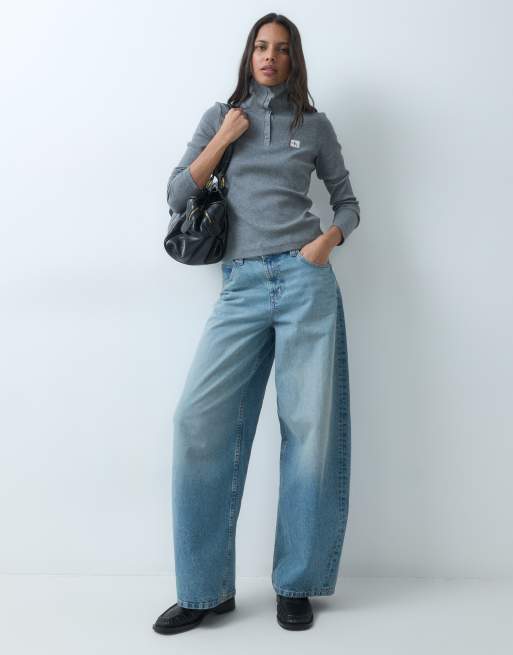 Calvin Klein Jeans Woven Label long sleeve turtle neck henley top in grey, 3 of 5
