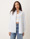 [Calvin Klein Jeans] Calvin Klein Jeans woven label relaxed shirt in white and blue stripe S Stripe