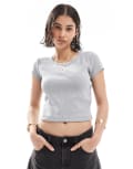 [Calvin Klein Jeans] Calvin Klein Jeans woven label rib baby t-shirt in grey M BC06 Grey Heather
