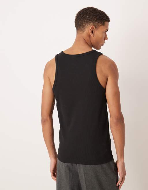 Calvin Klein Jeans Woven Label rib muscle tank in black, 3 of 5