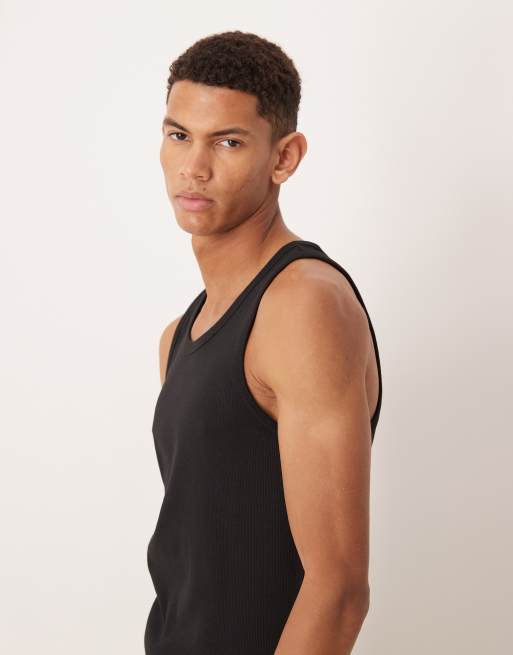 Calvin Klein Jeans Woven Label rib muscle tank in black, 4 of 5