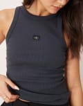 [Calvin Klein Jeans] Calvin Klein Jeans woven label rib tank top in charcoal-Black M Charcoal