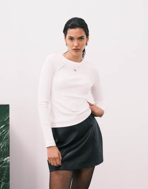 Calvin Klein Jeans Woven Label slim fit top in white - view 1