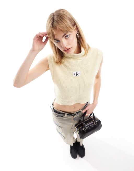 Calvin Klein Jeans woven label sweater singlet in cream