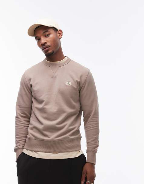 Calvin Klein Jeans woven label sweatshirt in taupe - view 1