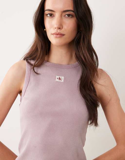 Calvin Klein Jeans woven label tank top in washed mauve, 4 of 4