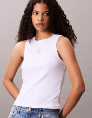 Calvin Klein Jeans Est.1978 Woven Label Tank Top In White