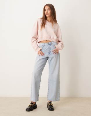Calvin Klein Jeans Est.1978 Woven Label V-neck Sweatshirt In Pink
