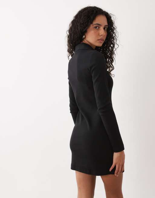 Calvin Klein Jeans Woven Label vestito mini a maniche lunghe dolcevita serafino nero, 2 di 4