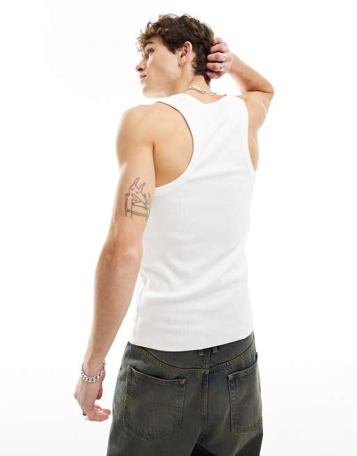 Calvin Klein Jeans woven tab logo tank top in white