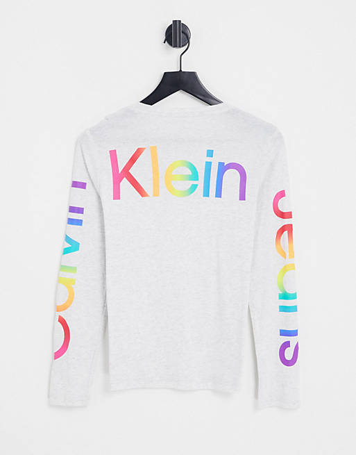 Calvin Klein Jeans x Pride ombre logo sleeve T-shirt in light gray - part  of a set | ASOS