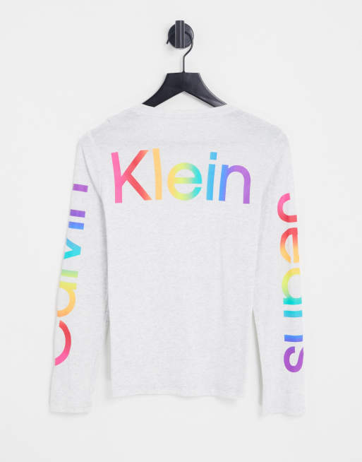 Calvin Klein Jeans x Pride ombre logo sleeve T-shirt in light gray - part of a set 