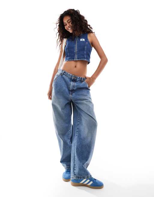 Denim zip crop top hotsell