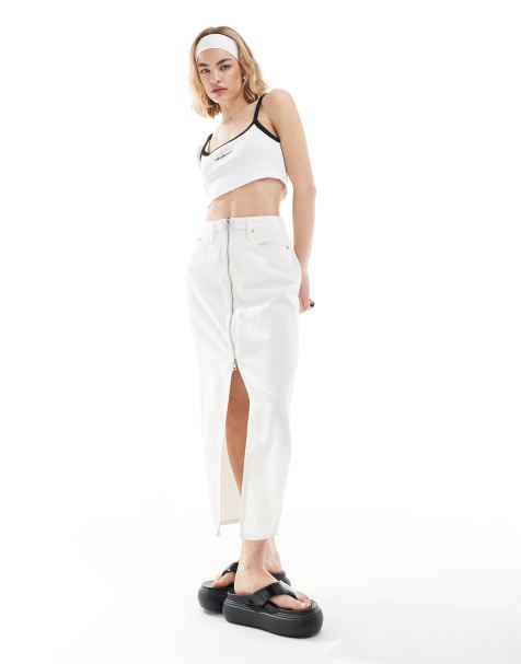 Calvin Klein Jeans zip detail denim maxi skirt in white wash - ASOS Exclusive - view 1