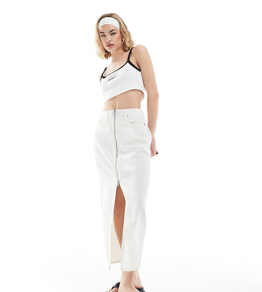 Calvin Klein Jeans zip detail denim maxi skirt in white wash - ASOS Exclusive