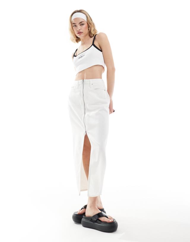 Calvin Klein Jeans - zip detail denim maxi skirt in white wash - asos exclusive