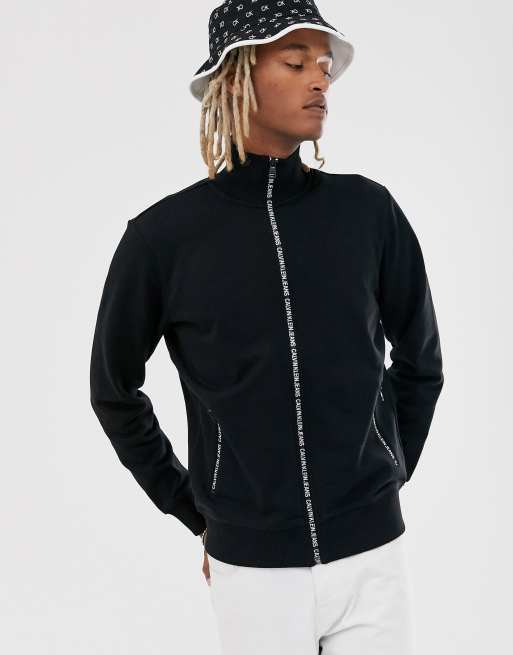 Calvin Klein Jeans zip thru track jacket in black with zip and