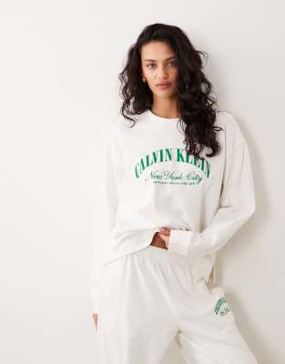 Calvin Klein Jersey Logo Relaxed Sweatshirt In White