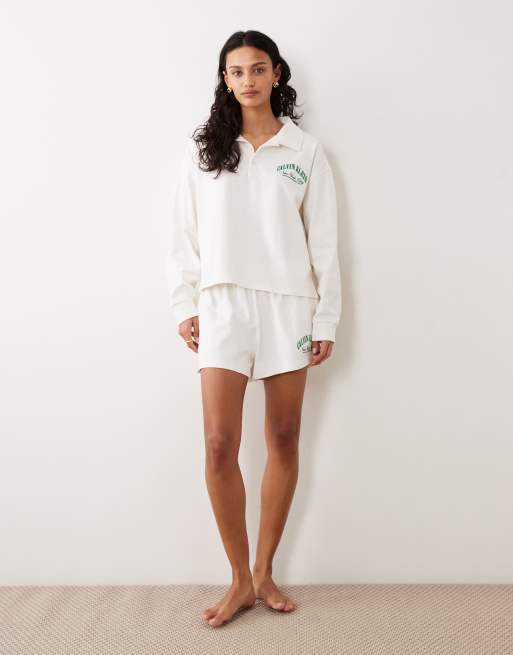 Calvin Klein jersey logo shorts in cream - part of a set, 4 of 6