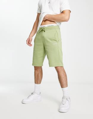 Calvin Klein jersey shorts in sage - ASOS Price Checker