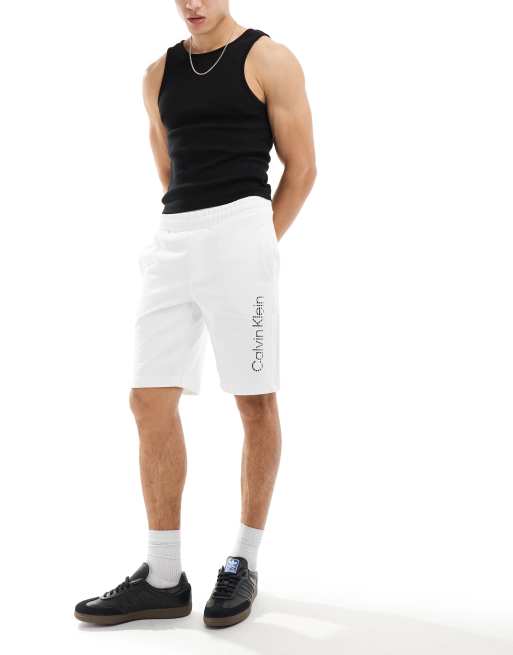 Calvin Klein – Jersey-Shorts in Weiß mit Logo in abgebauter Optik