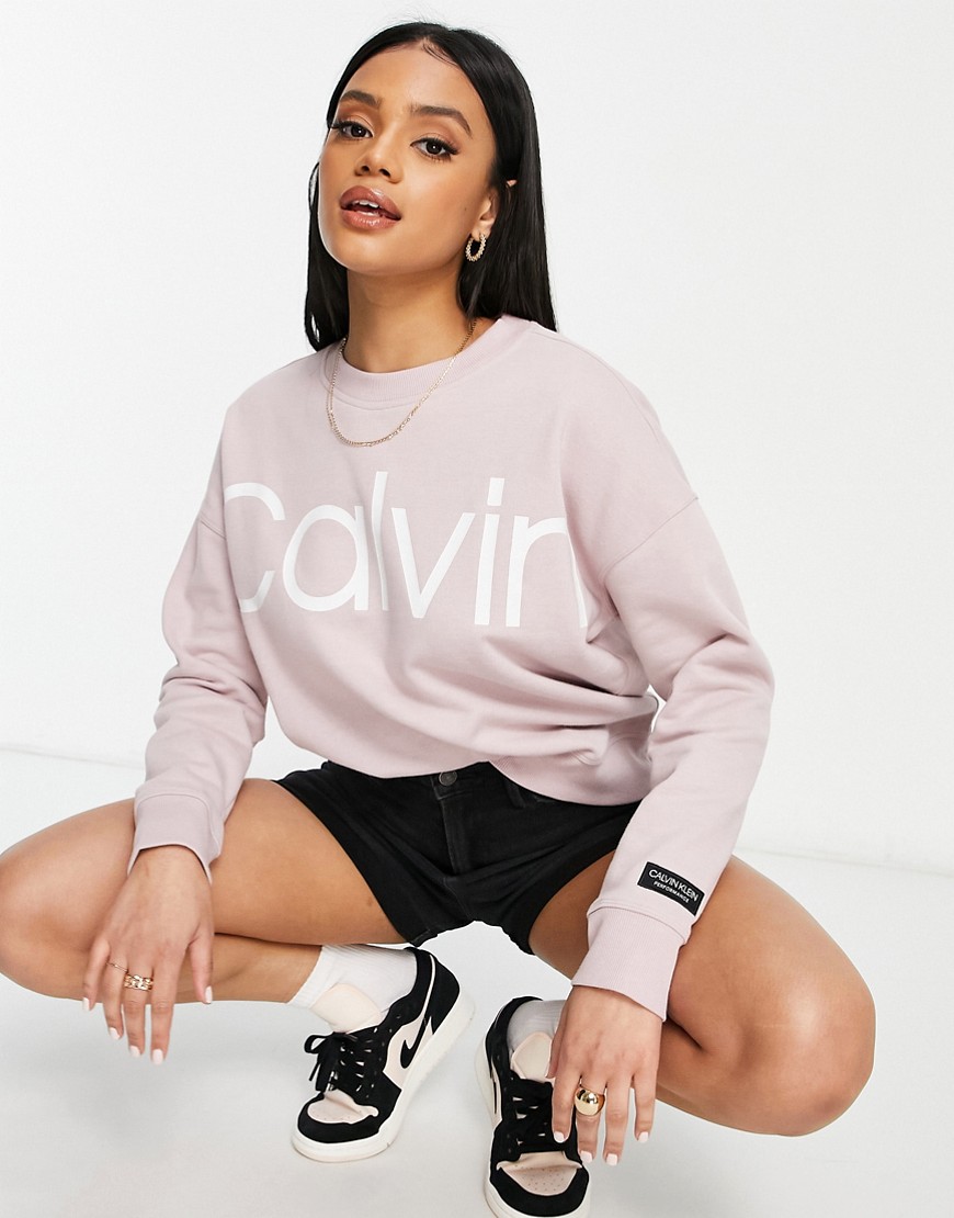 Calvin Klein jumbo calvin logo drop shoulder sweatshirt in secret/white-Multi