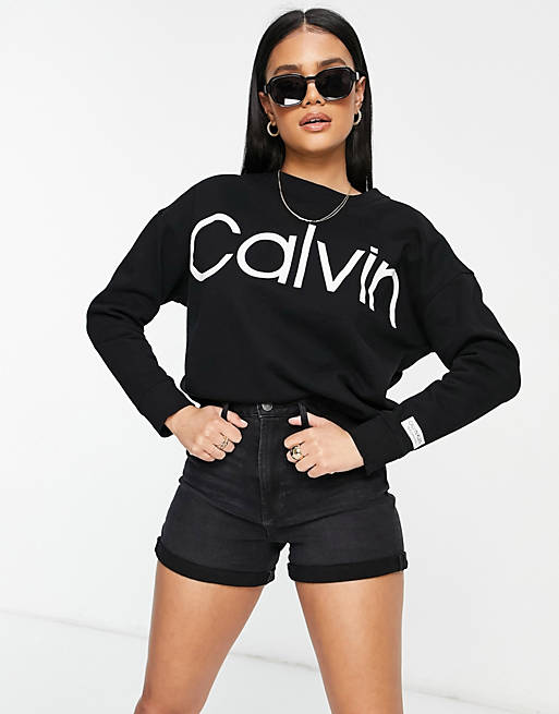 Calvin Klein jumbo logo drop shoulder sweatshirt in black | ASOS