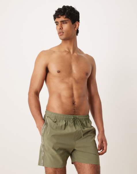 Calvin Klein - Kakifarvede badeshorts med løbesnor og logobånd - view 1