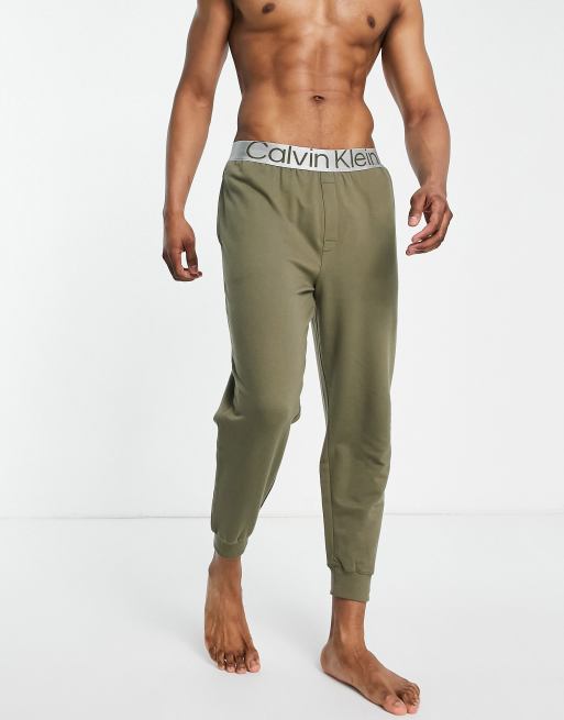 Calvin Klein - Kakifarvede lounge-joggingbukser med kontrast-taljebånd - Del af sæt