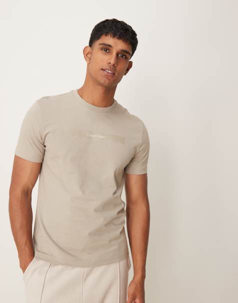 Calvin Klein – Kamiennobeżowy T-shirt z haftowanym logo - view 1