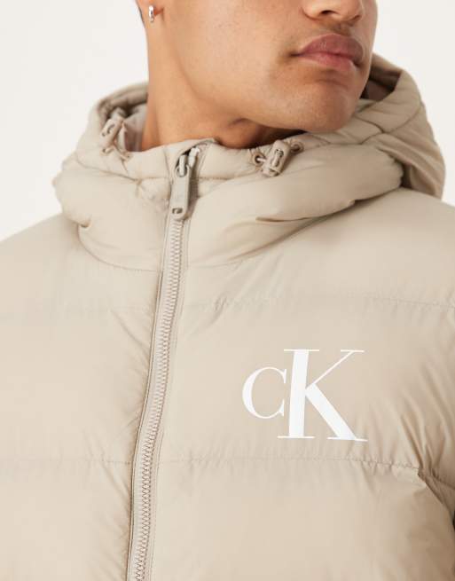Calvin Klein Keans monologo puffer jacket in beige, 5 of 5