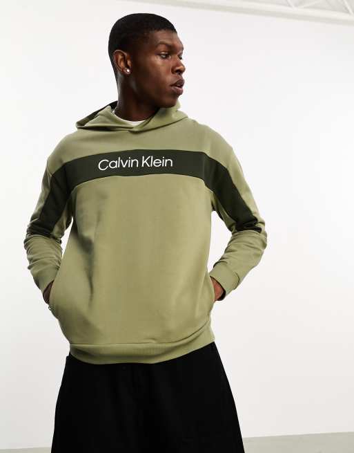 Calvin Klein – Khakifärgad, blockfärgad huvtröja med logga