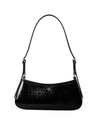 Calvin Klein - Kleine Hand- und Schultertasche mit Metalllogo in Metallic-Schwarz