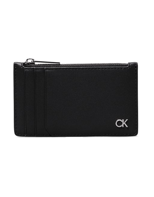 Calvin Klein – Kreditkartenetui aus Leder in glattem CK-Schwarz