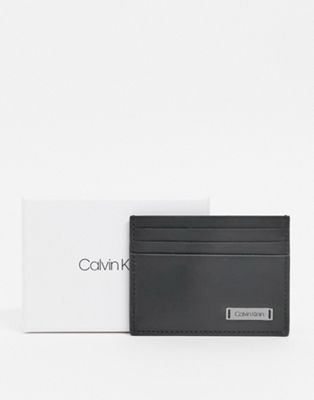 Calvin Klein – Kreditkartenetui mit Plakette in Schwarz