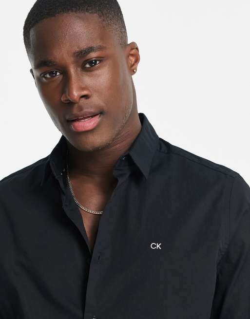 Calvin Klein – Kurzärmliges Hemd aus elastischer Popeline in Schwarz, 4 von 4
