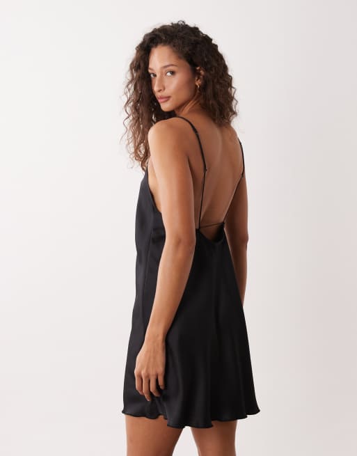 Calvin Klein lace trim nightgown in black satin, 3 of 4