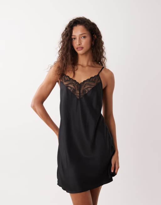 Calvin Klein lace trim nightgown in black satin, 4 of 4